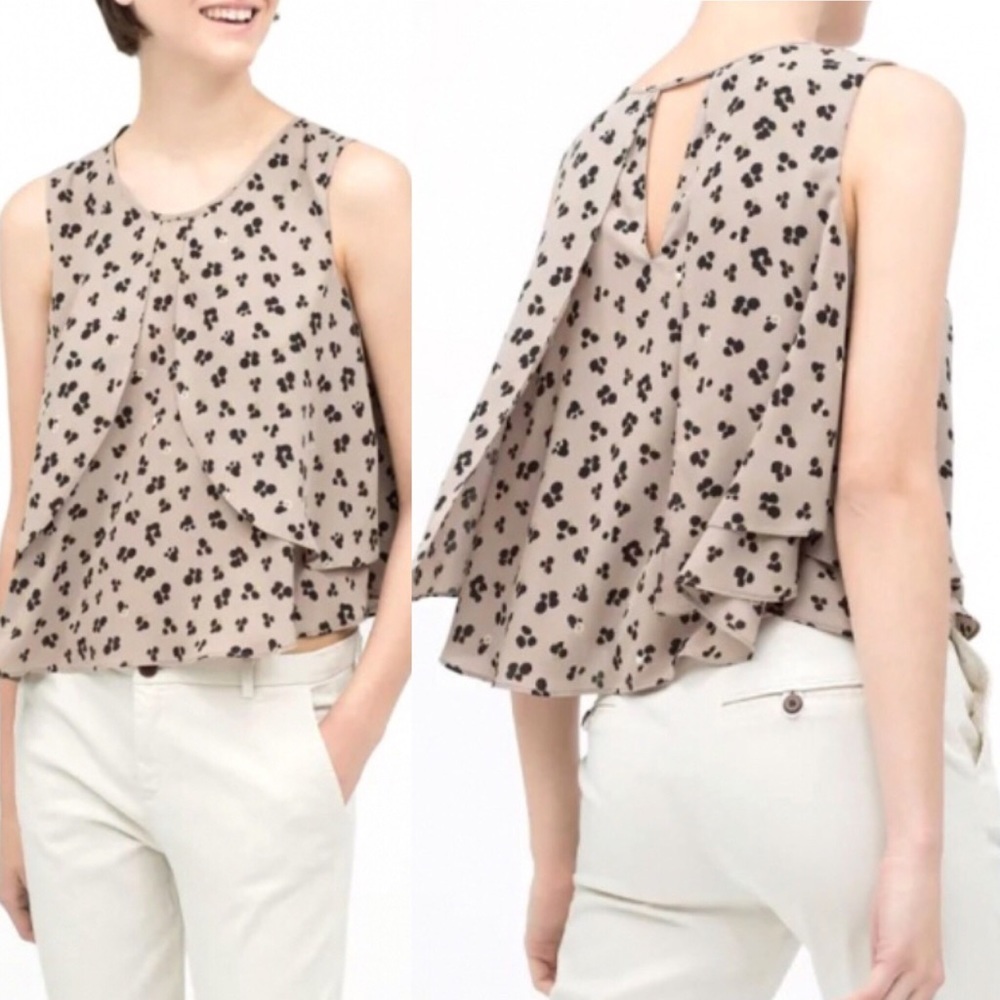 ZARA BASIC Print Flutter Sleeveless Blouse Open Back Mocha Tan XS Quiet Luxury